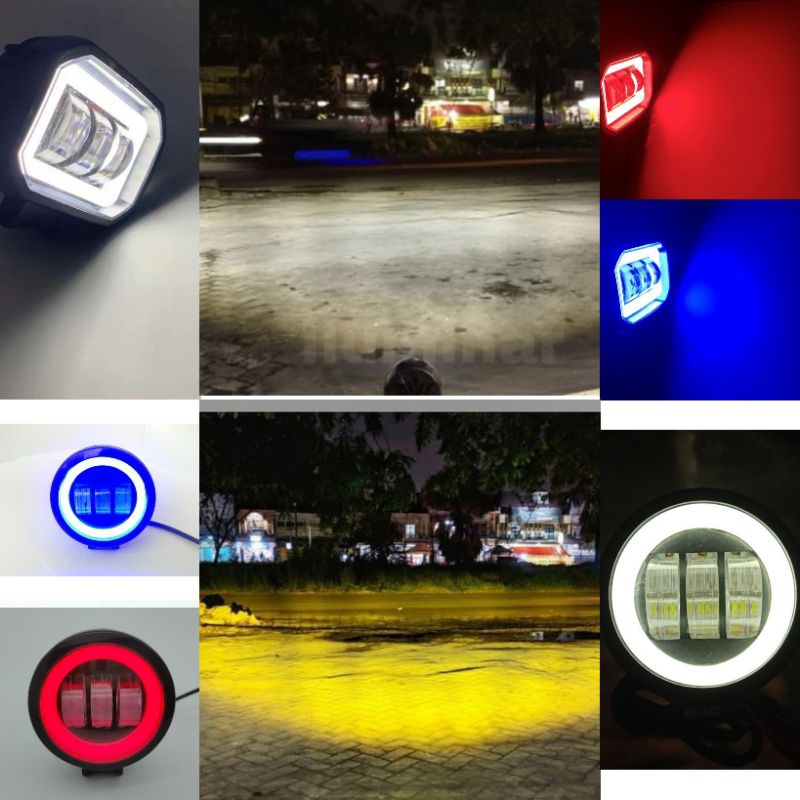 lampu tembak/foglamp led 3 mata D4 lensa cwl 3 mata cahaya 2 warna putih-kuning angel eyes daymaker 