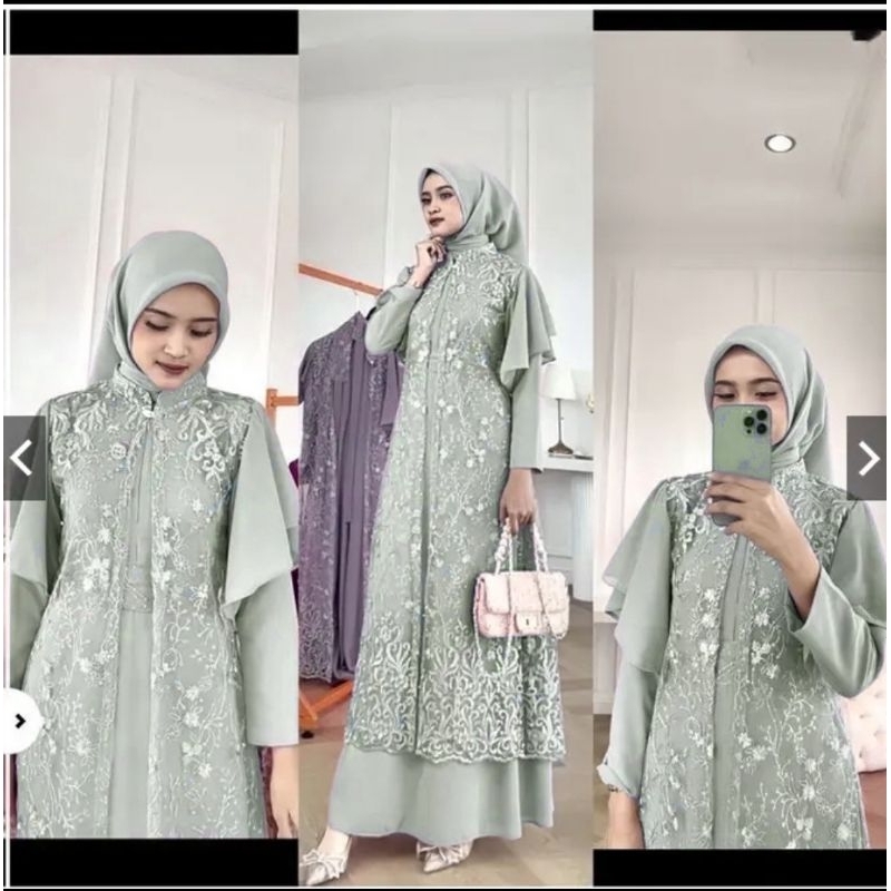 Kualitas Super Georgina Dress Lebaran Kondangan Inner Belt Outer L Xl Xxl Premium Jumbo Mewah Gamis