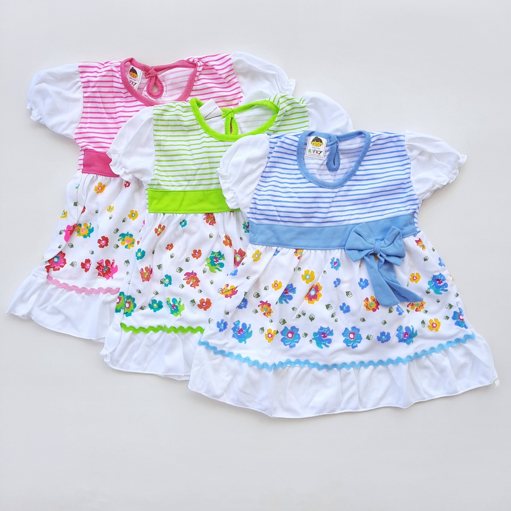 Gaun Baju Bayi Perempuan 6 18 Bulan Imut Lengan Pendek Motif Bunga Pita Kerah Oblong Harian