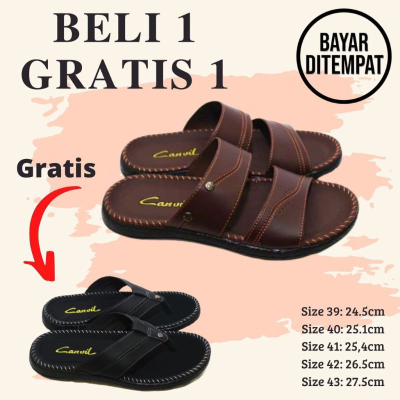 BELI 1 GRATIS 1 SANDAL PRIA KULIT TERLARIS SANDAL JAPIT PRIA SANDAL SLIP.ON PRIA