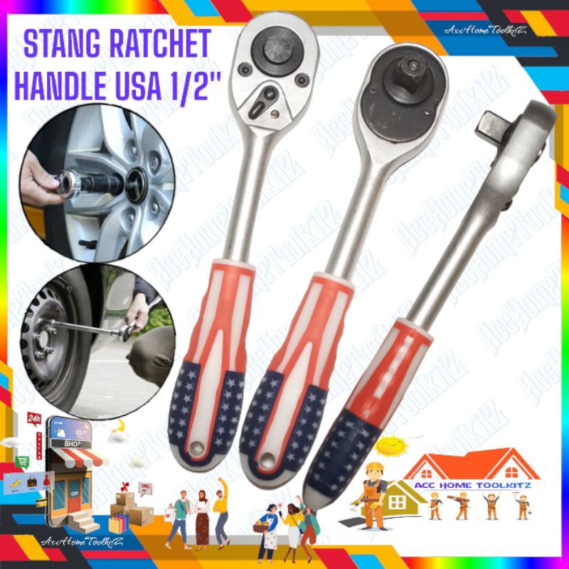 Stang Rachet Handle USA 1/2&quot; Gagang Kunci Shock Sock Sok Krek Kretekan 0,5&quot; Inch 12mm Pegangan Ratchet Amerika Besar 0,5 /1/2 Inch / 12 mm Satin America