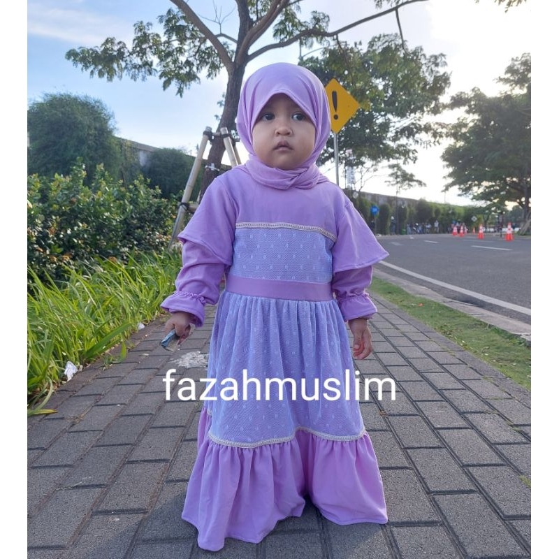 Gamis tille bayi dan anak, Gamis set hijab bayi, gamis pesta, dress muslim bayi, gamis renda bayi, gamis simpel