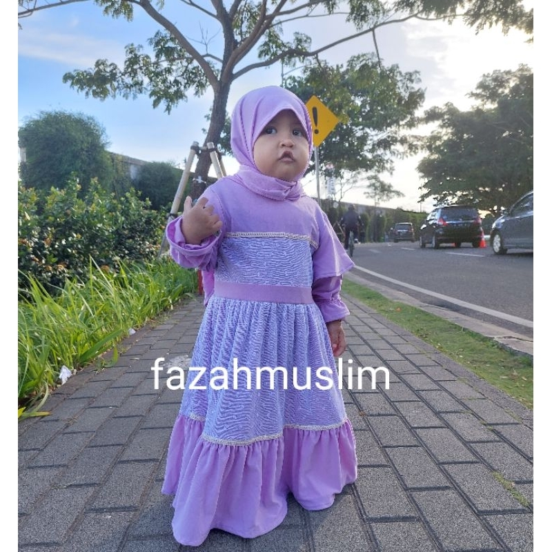 Gamis tille bayi dan anak, Gamis set hijab bayi, gamis pesta, dress muslim bayi, gamis renda bayi, gamis simpel