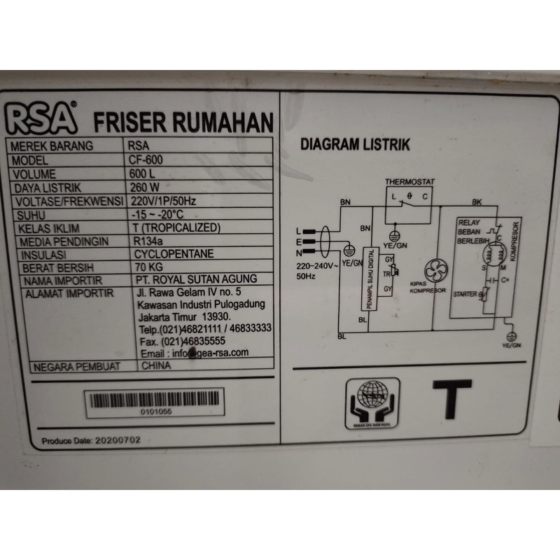 Freezer Box Rumahan RSA Bekas (second) 600 Liter