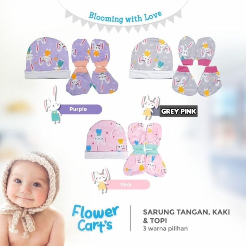 TOPI SARUNG TANGAN DAN KAKI SET FLOWERCARTS