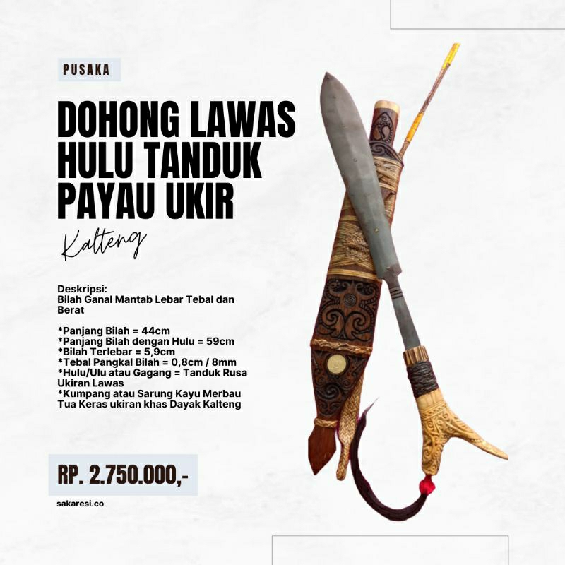 Ori Dohong Duhung Asli Kalimantan Lawas Dayak Gagang Ukir Antik Tua Kuno Jadul