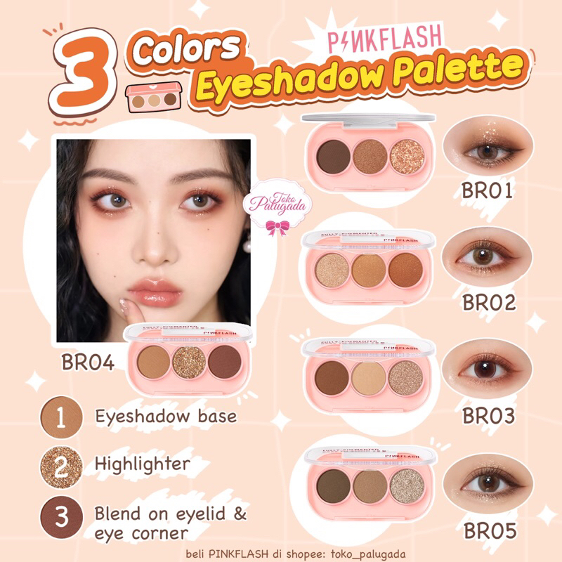 [BISA COD] Pinkflash #PINKGAME 3 Pan Eyeshadow Palette - Pinkflash Eyeshadow 3 Warna - Pinkflash Trio Eyeshadow - Pinkflash Eyeshadow