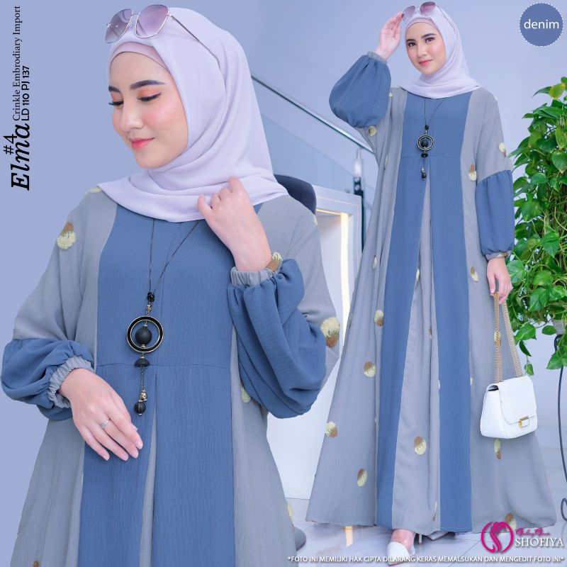 Elma Dress Original Shofiya Hijab - Baju Gamis Crinkle Jumbo Terbaru