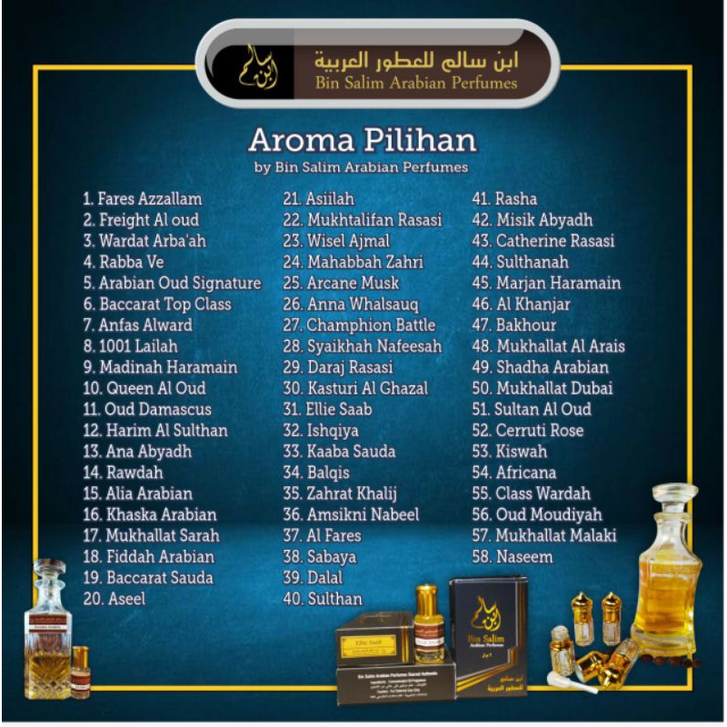 Bin Salim Arabian Parfum 100% Murni Bibit Import, Aroma Khas Timur Tengah,