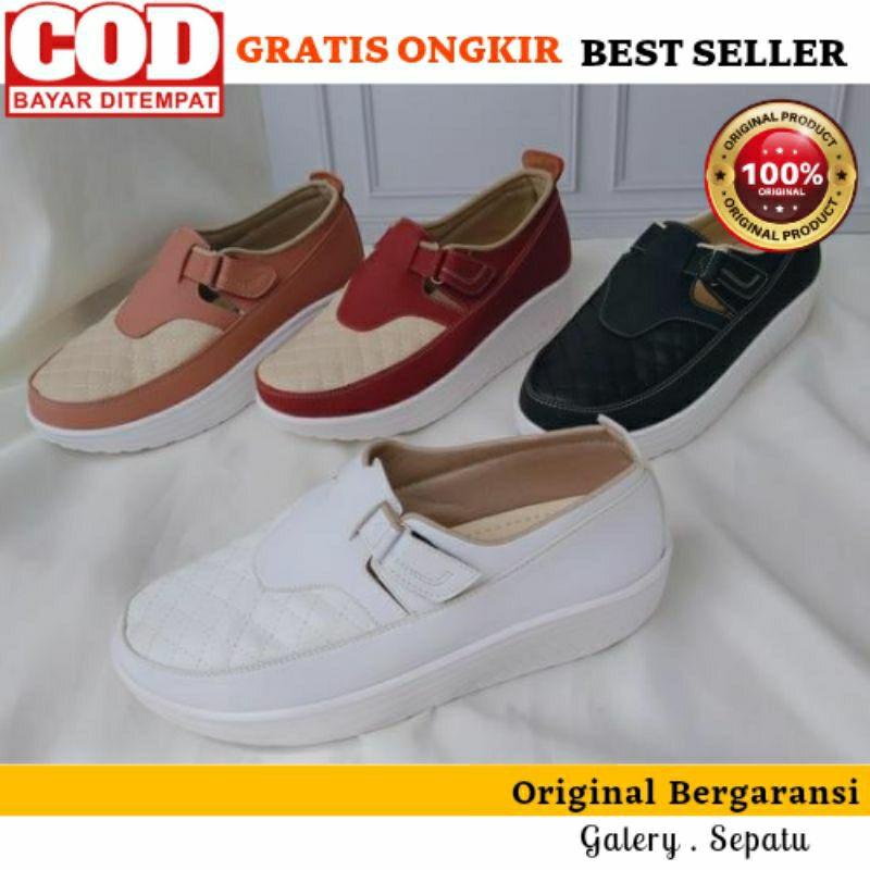 Sepatu Wedges Wanita Kekinian Branded One Love Ori Model Terbaru Gaya Kasual Hak Sedang Anti Licin S
