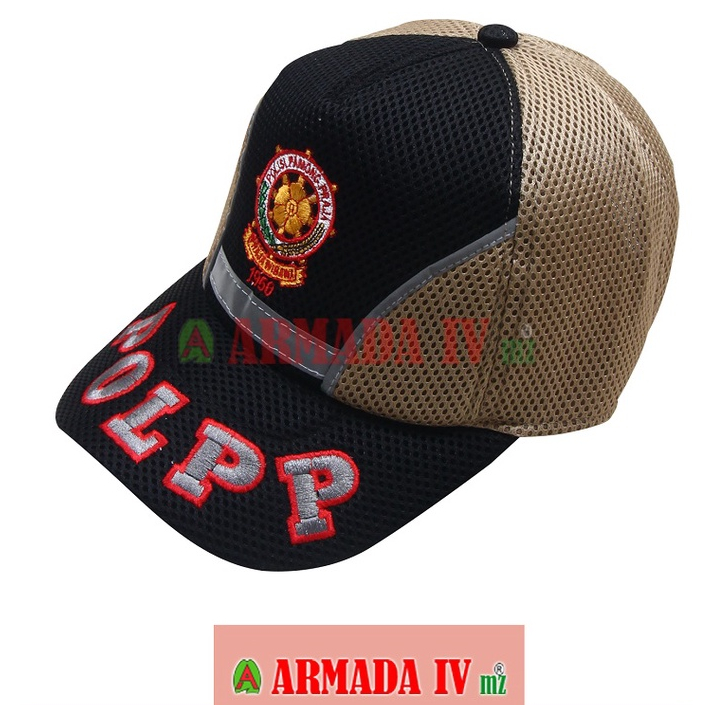 Topi Jaring SATPOL PP Logo Tulisan Besar Krem Variasi Hitam