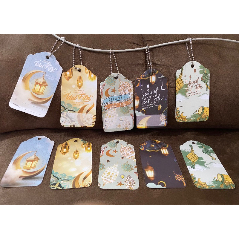 

Gantungan hangtag handtag Parsel Hampers Lebaran idul fitri idulfitri Raya print depan belakang premium besar free rantai silver
