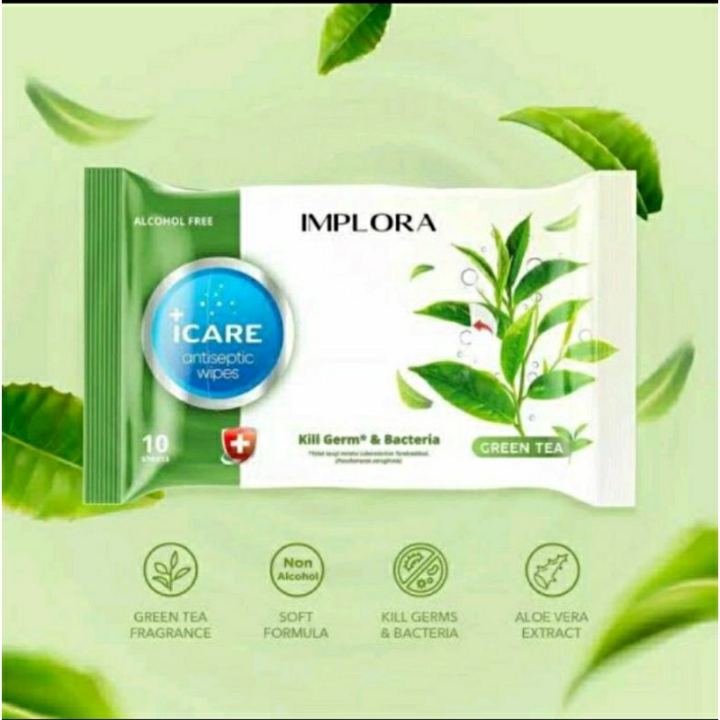 IMPLORA Antiseptic Wipes Green tea 50 Sheets | Tisu Basah Implora