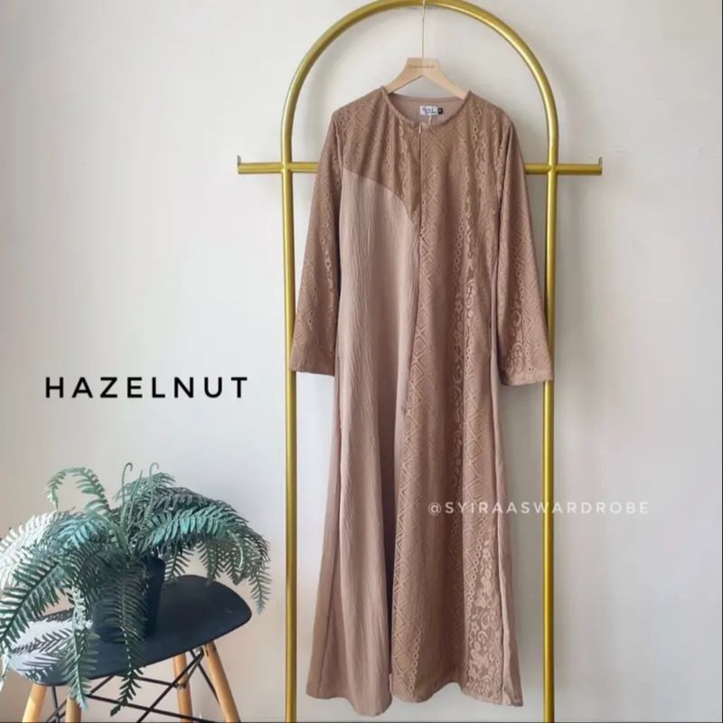 [syiraas] kinay dress kombinasi brukat hazelnut size S