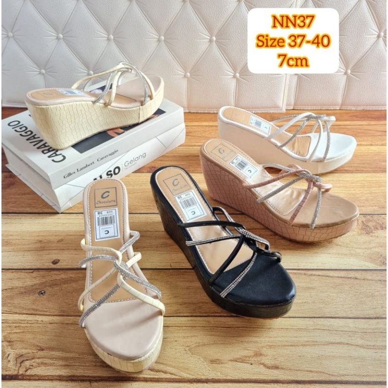 ABBUSHOES NN 37 sendal wedges wanita jeli import kerancang paperline 7cm