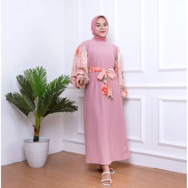 GAMIS MUSLIM TERBARU LENGAN KOMBI BUNGA KNIT PREMIUM/GAMIS KNIT MODEL TERBARU/GAMIS HORNET KNIT PREMIUM BAHAN TEBAL/DRESS MURAH/GAMIS MURAH/GAMIS KNIT MODEL TERBARU/DRESS WANITA MODEL BARU BAHAN KNIT/DRESS WANITA/GAMIS WANITA BAHAN BAGUS ADEM/DRESS POLOS