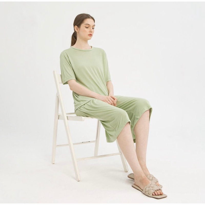 camani basic pajama light matcha - one set piyama camanibasic
