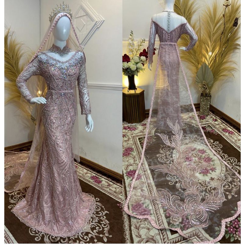 TERBARU//DUYUNG MEWAH 2 IN 1//GAUN SLIM BEREKOR PANJANG BELAKANG//GAUN WEDDING MODERN