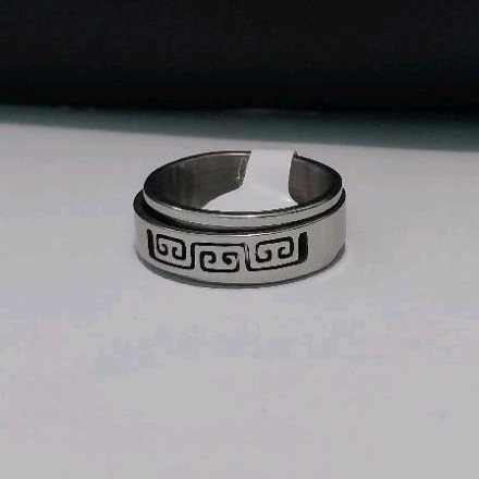 Cincin titanium motif kotak unik kombinasi (ring bisa diputar) untuk pria/wanita