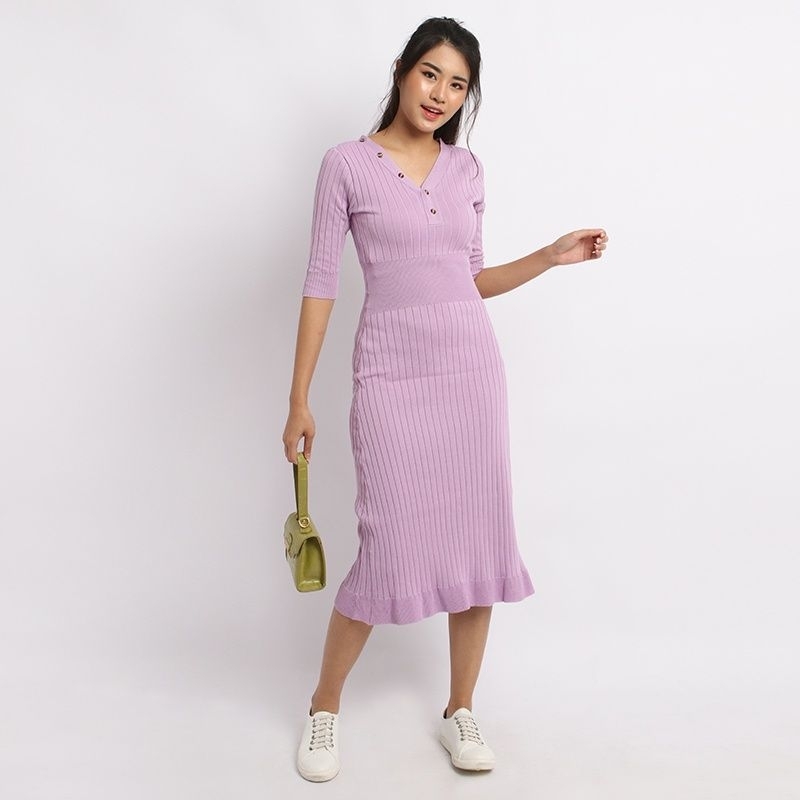 SALE OEMO Knit Dress With Details Buttons And Waistband