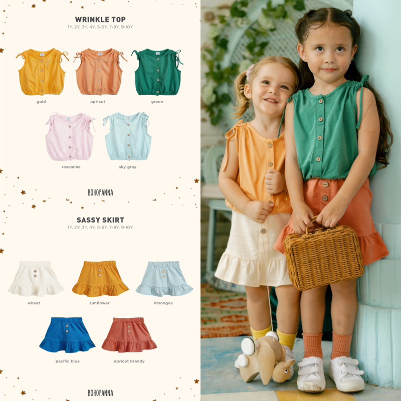 Bohopanna Wrinkle Top &amp; Sassy Skirt 1-10thn / Rok Anak