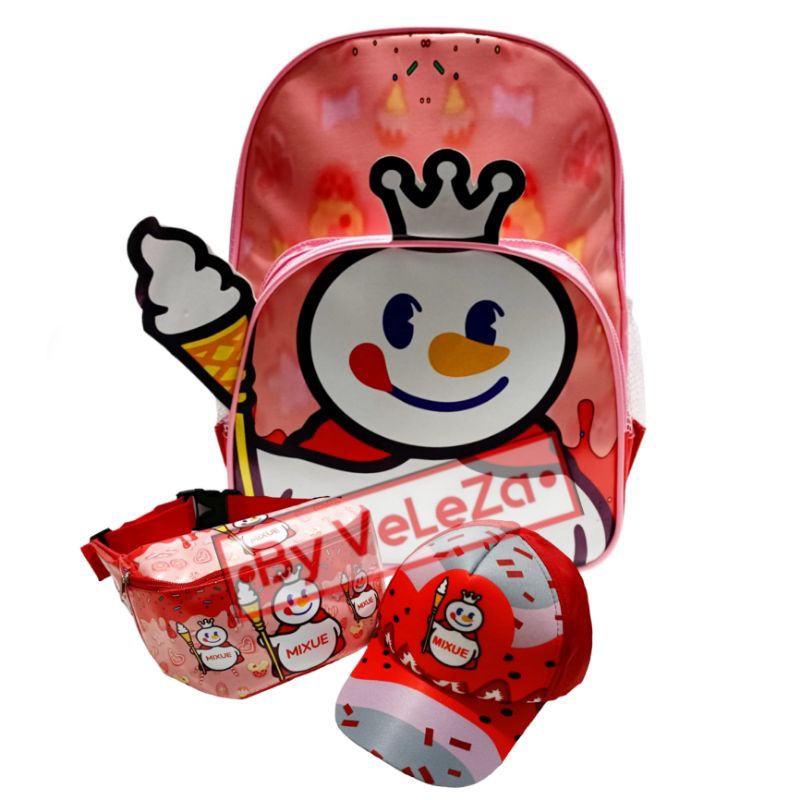 Tas Ransel Anak PAUD TK Karakter Mixuee ice cream 4in1 - tas + waistbag + topi + botol  minum - tas anak