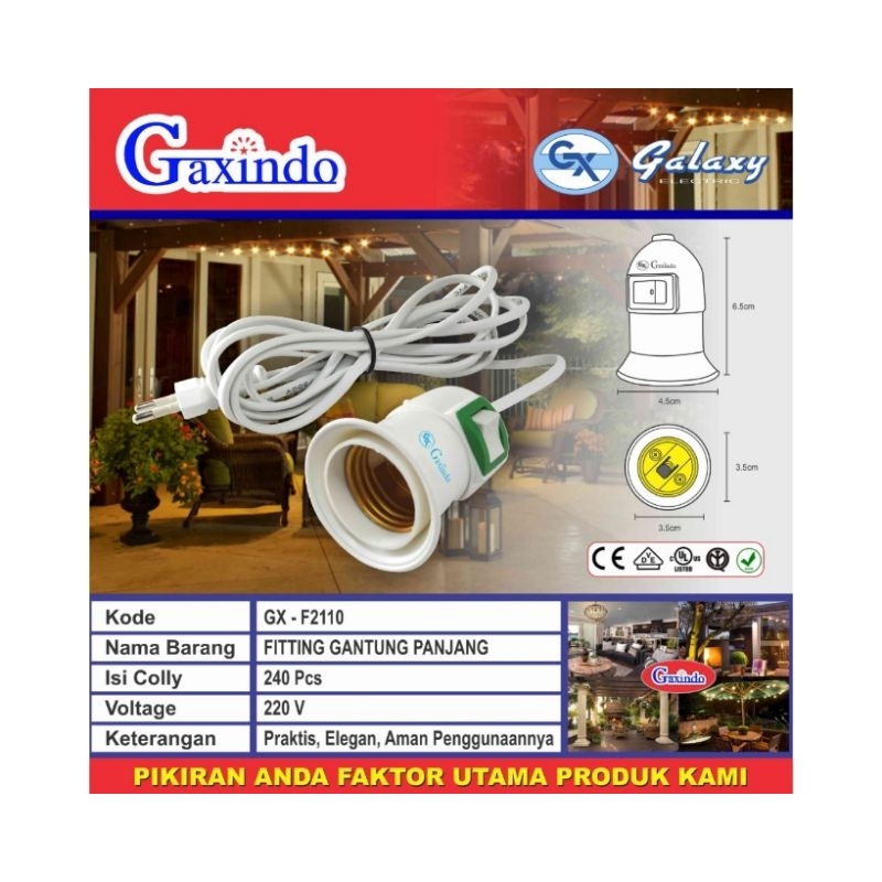 Fiting lampu gantung+kabel swit 5m serbaguna e27