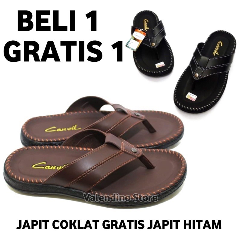 Sandal Pria Casual Beli 1 Gratis 1 Kulit Terbaru Slip On Slide Japit Cowok Dewasa