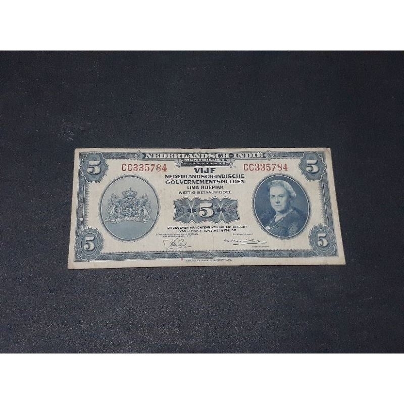 uang kertas kuno 5 gulden NICA tahun 1943