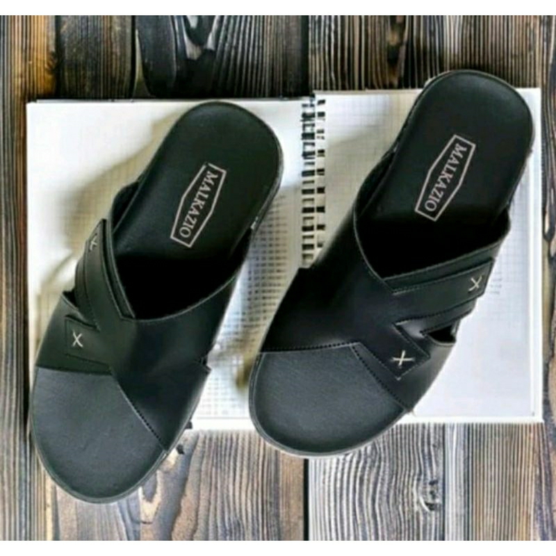 Sandal Slide Pria MKZ1 Slop Bapak2 Kasual Kulit / Sendal Slide KULIT GARUT