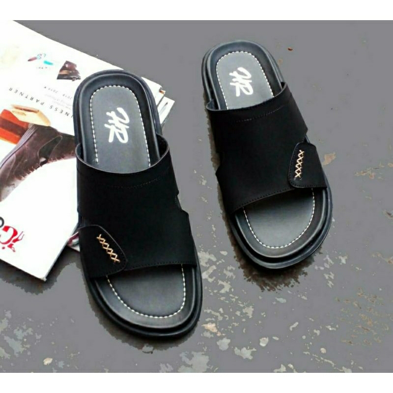 Sandal Slide Pria MKZ1 Slop Bapak2 Kasual Kulit / Sendal Slide KULIT GARUT