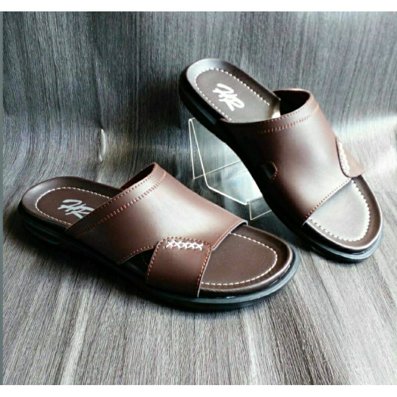 Sandal Slide Pria MKZ1 Slop Bapak2 Kasual Kulit / Sendal Slide KULIT GARUT