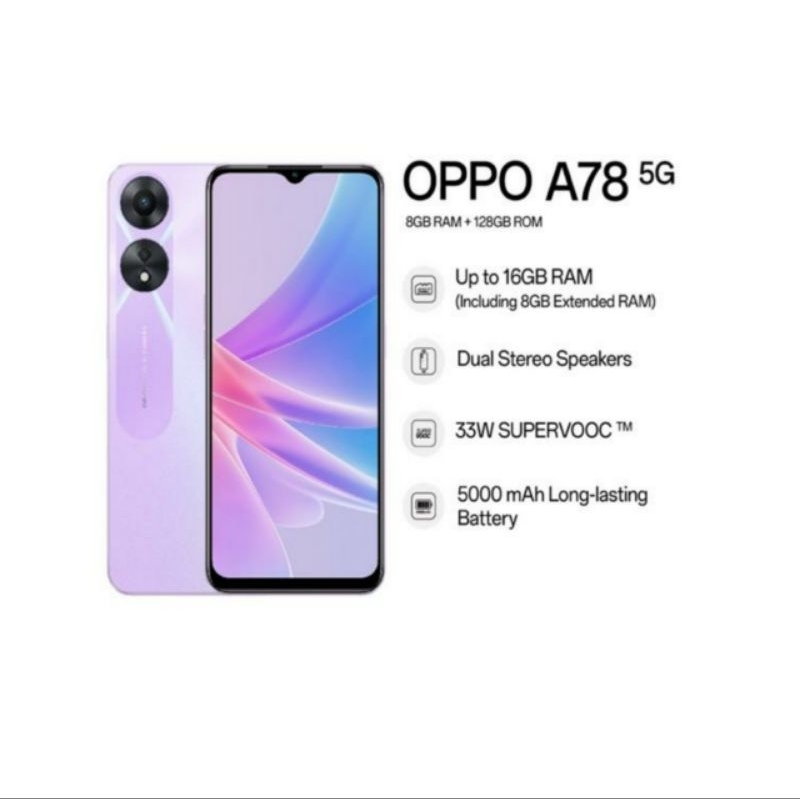 OPPO A78 5G RAM 8/128 NFC Support  GARANSI RESMI OPPO INDONESIA