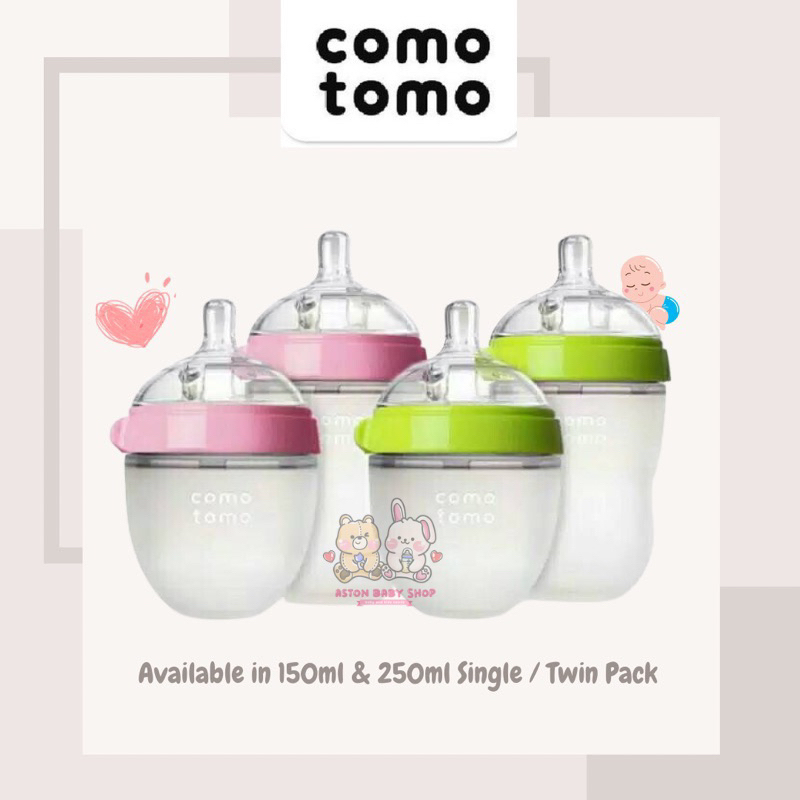 Comotomo Botol Susu 150 ml 250 ml Single &amp; Twin Pack Comotomo Baby Milk Bottle Botol Susu Bayi