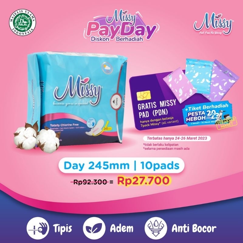 Pembalut MISSY DAY / Pembalut HERBAL Kesehatan  Wanita Bersalin / Wings 245mm 10 pads / Perawatan Miss V Menstrual Pad Menstruasi / Anti Bacterial Jamur Virus / Anti Bocor