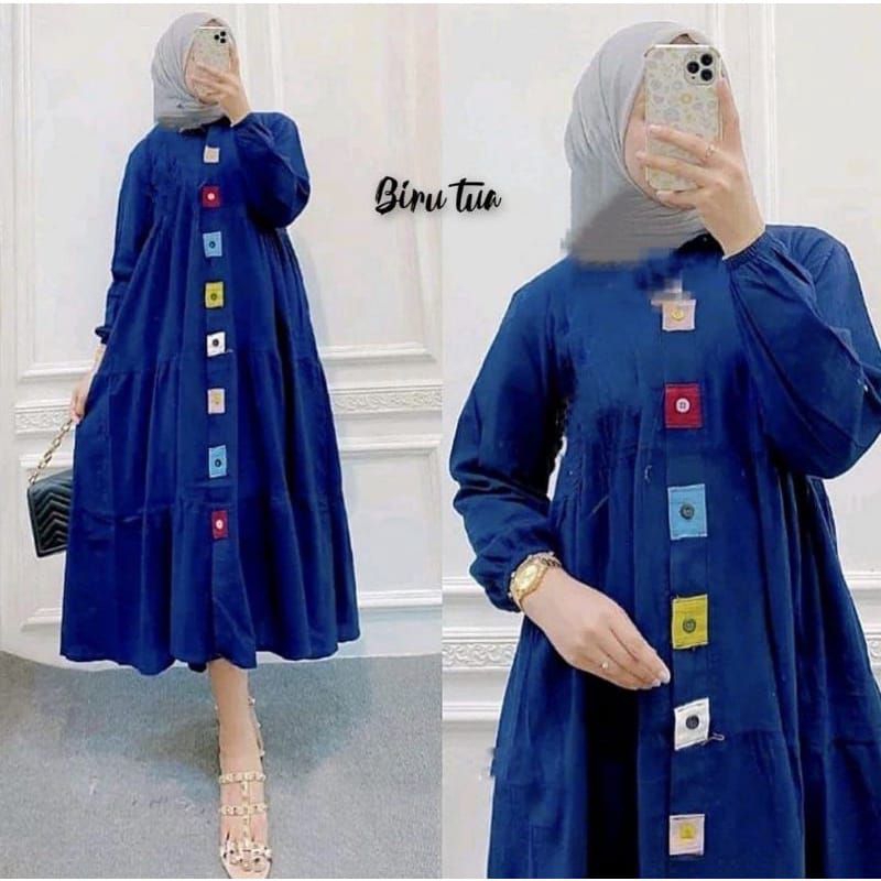 [BISA COD] Glessa midi dress terbaru/mididressusun kancing pelangi viral/Gamis rayon terlaris