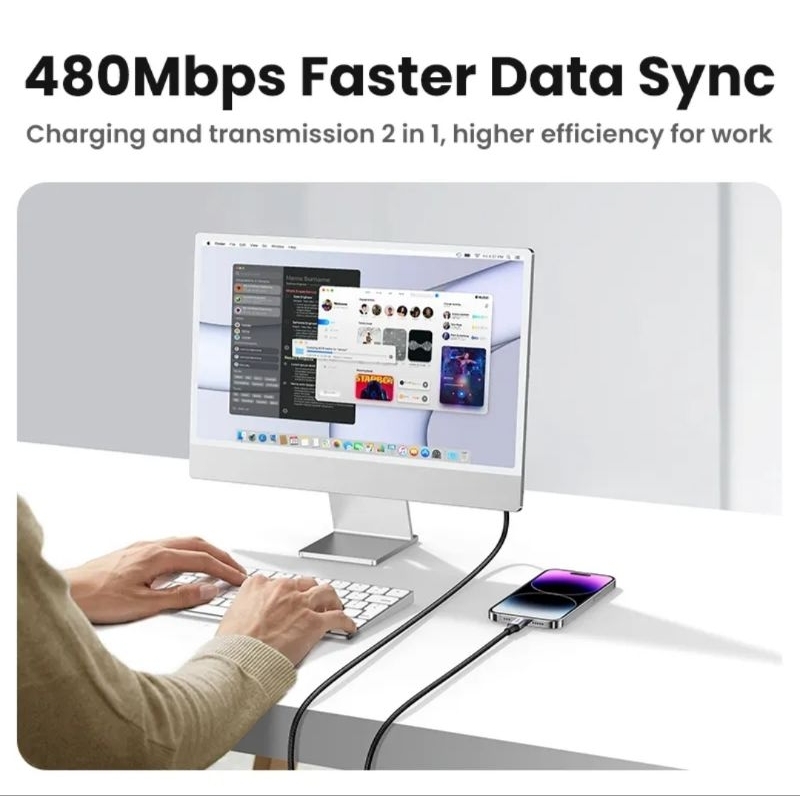 Ugreen Kabel MFI Usb to Lightning Iphone Ipad 2,4A Fast Charging