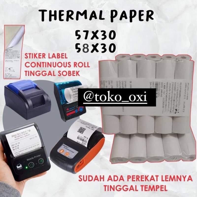 

(min. beli 5) Label Direct Sticker Thermal 58mm x 5 meter TEBAL Label Kertas Stiker Thermal 57x30 58x30 58 57mm x 30mm Kertas Termal Stiker Printer 58mm Label Stiker Continuous Roll Thermal Sticker 57x30 57 x 30 mm 5m