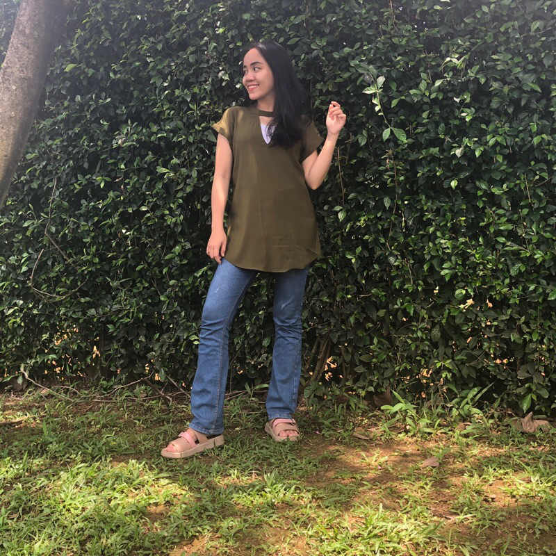 Lumut Coker - Blouse Leher Coker - Atasan Lengan Pendek