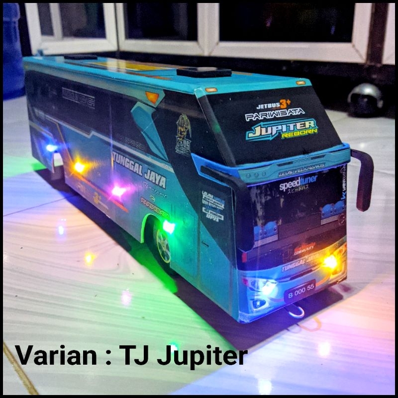 Mainan Miniatur Bus Antar Kota Bis Indonesia Full Lampu Bisa Oleng Belok