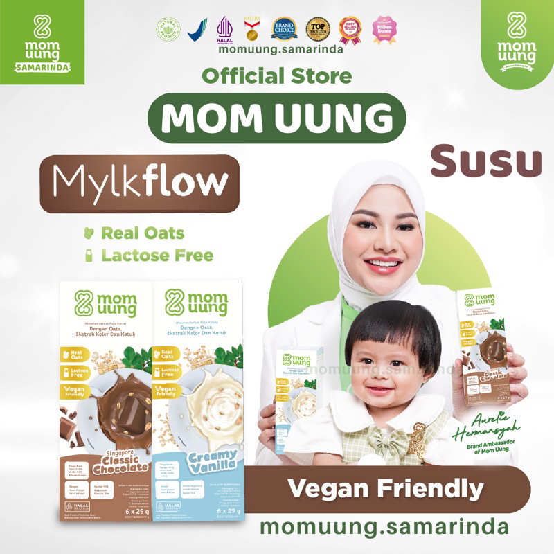 MYLKFLOW SUSU MOM UUNG Mylkflow SUSU PELANCAR ASI  Rasa Coklat / Vanilla 1 Kotak isi 6 Sashet Vegan Friendly MomUung Samarinda SMD Balikpapan Bontang Banjarmasin banjarbaru