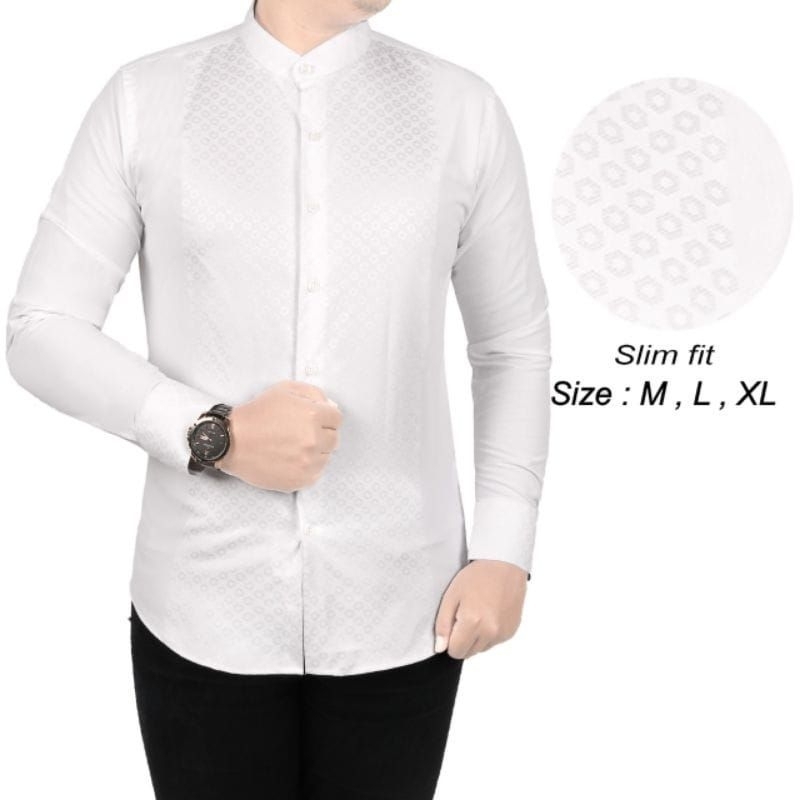 BAJU KOKO PRIA SLIM FIT KEMEJA KOKO PRIA LENGAN PANJANG PUTIH