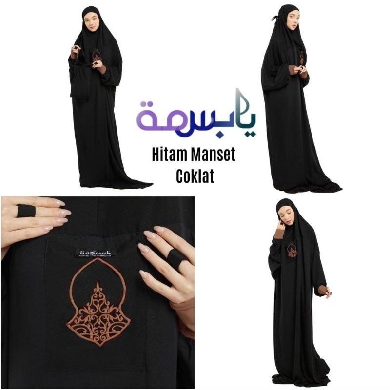 (Hitam) Mukenah manset terompah hadromaut BASMAH
