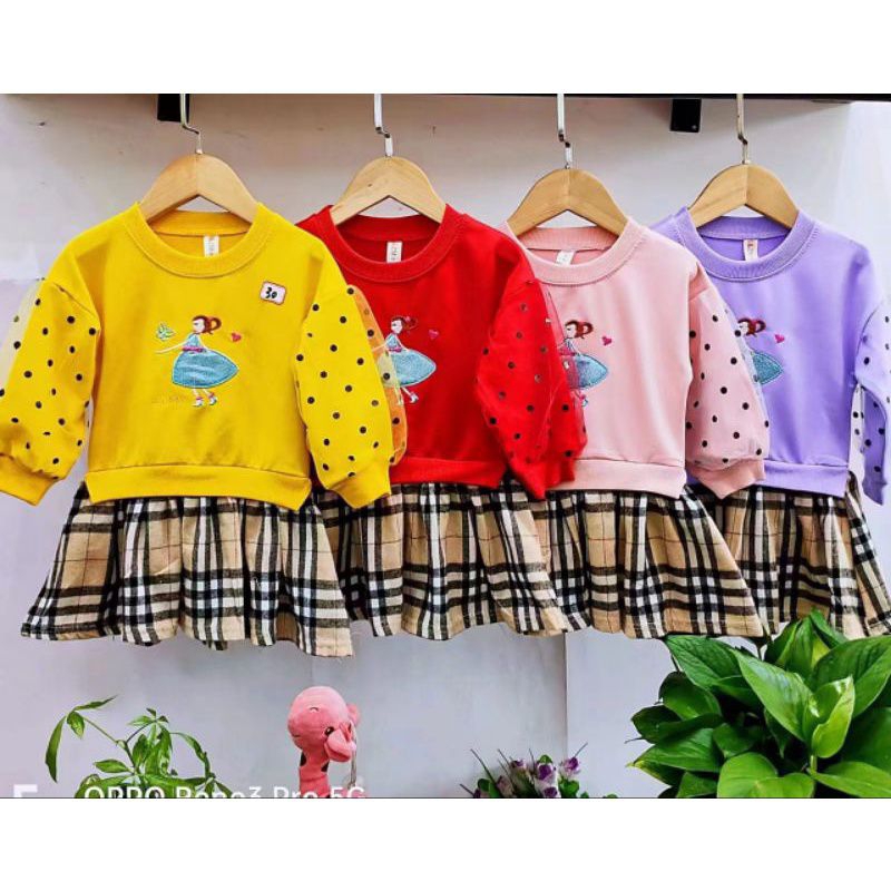 [0-4th] DRESS IMPORT ANAK GAUN PESTA DRESS SWEATER ANAK IMUT MOTIF KUCING KELINCI DRESS LENGAN PANJANG ANAK IMPORT KOMBINASI FLANEL PREMIUM