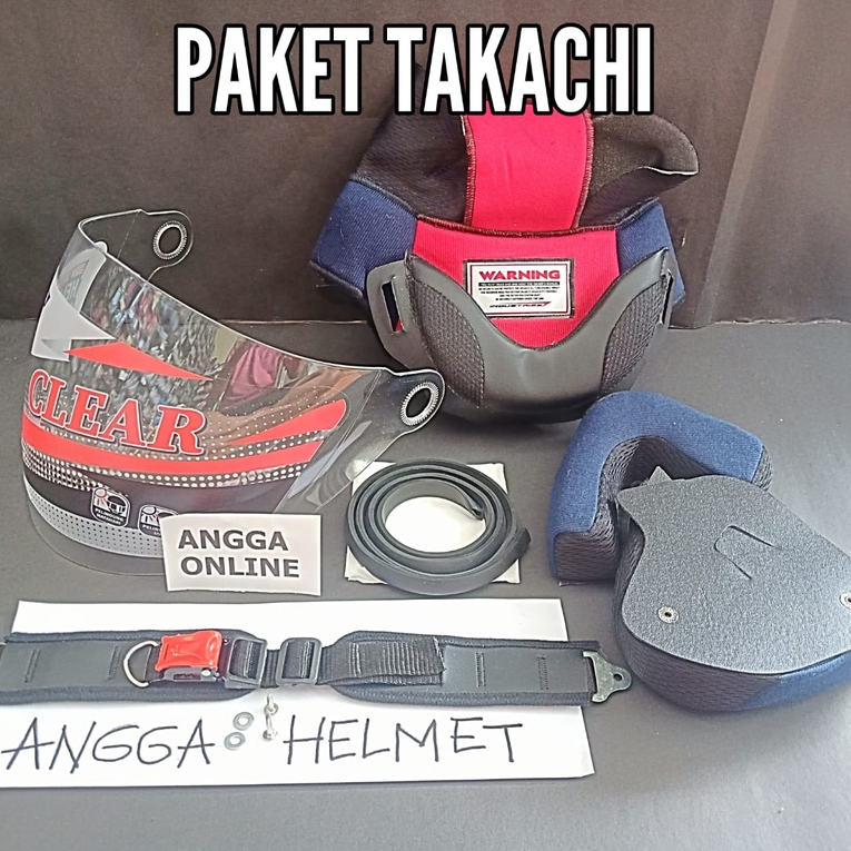 Paket Takachi, Busa Helm Takachi + Kaca Helm Takachi + Lis Karet Elastis + Tali Helm FREE Paku Belah