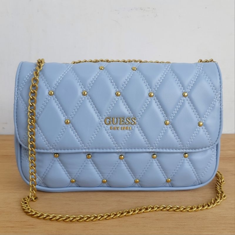 tas triana Medium size crystal blue black white pink beige studded quilted double chain long strap cirebon majalengka indramayu tegal brebes losari kuningan ready stock instan gs gb