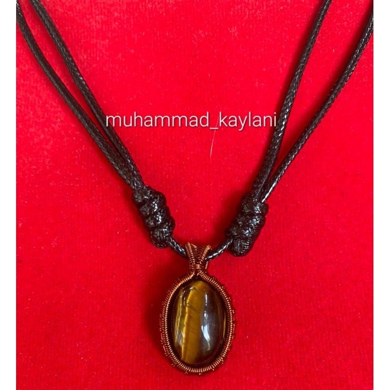 kalung liontin wire wrapper batu akik macan lodaya (N)