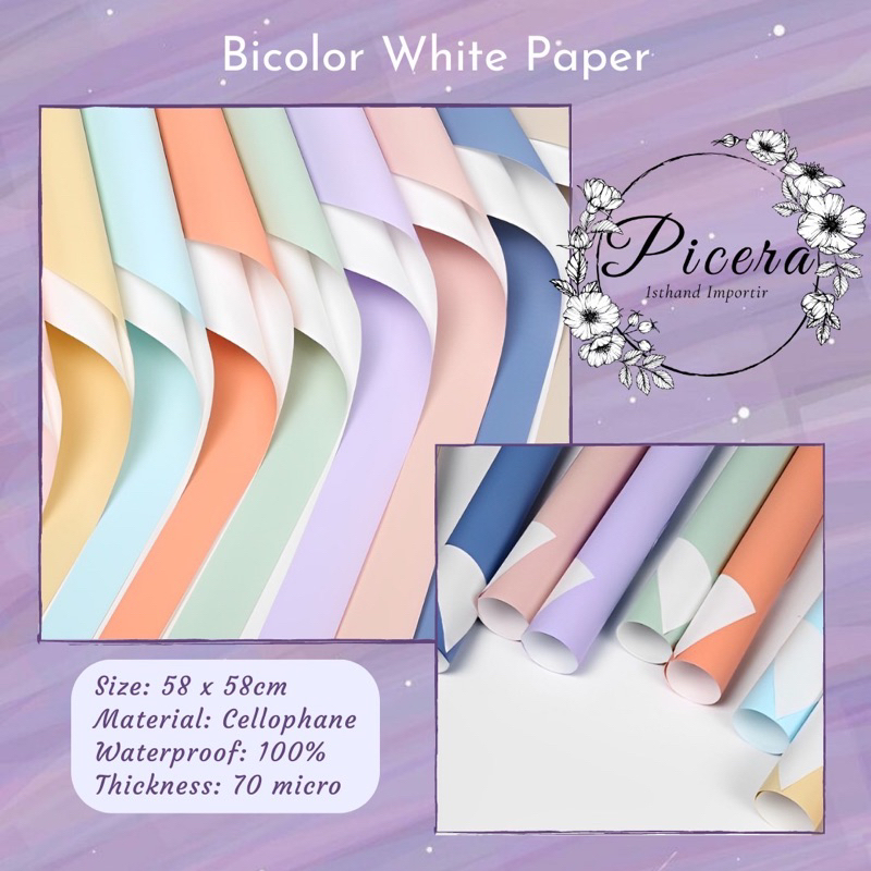 

Flower Wrapping Paper Solid Bicolor White Glossy Cellophane Waterproof Kertas Bungkus Pembungkus Bouquet Bunga Anti Air