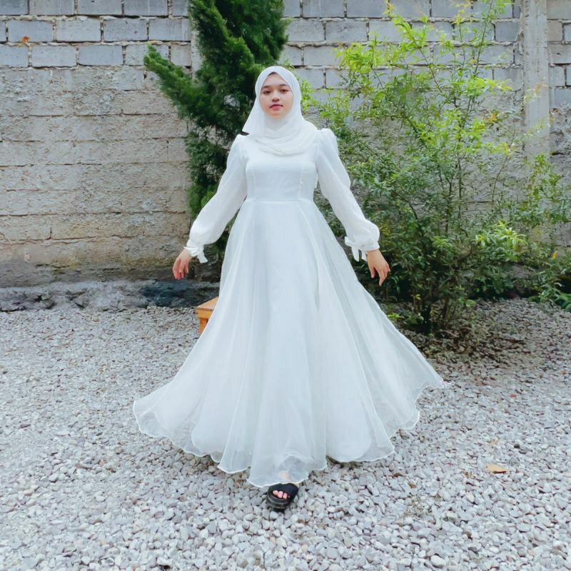 NEIRA DRESS BYGIAGIO gaun kondangan dress akad simple gaun wedding pernikahan baju muslim putih dress lamaran elegan pakaian wanita pesta elegan fashion korea dres lebaran cantik anggun mewah nyaman gaun vintage fashion dress bahan organza crinkle furing