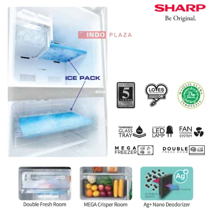 KULKAS SHARP 2 PINTU SJ-326GC-SD/SR GAGANG PINTU